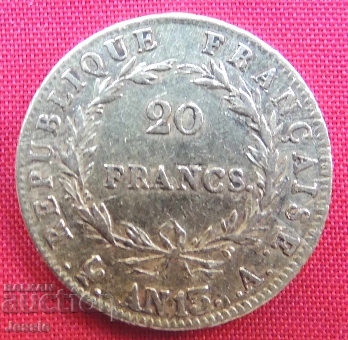 20 Franci AN 13 A Franța (20 franka frantsiya)( zlato)