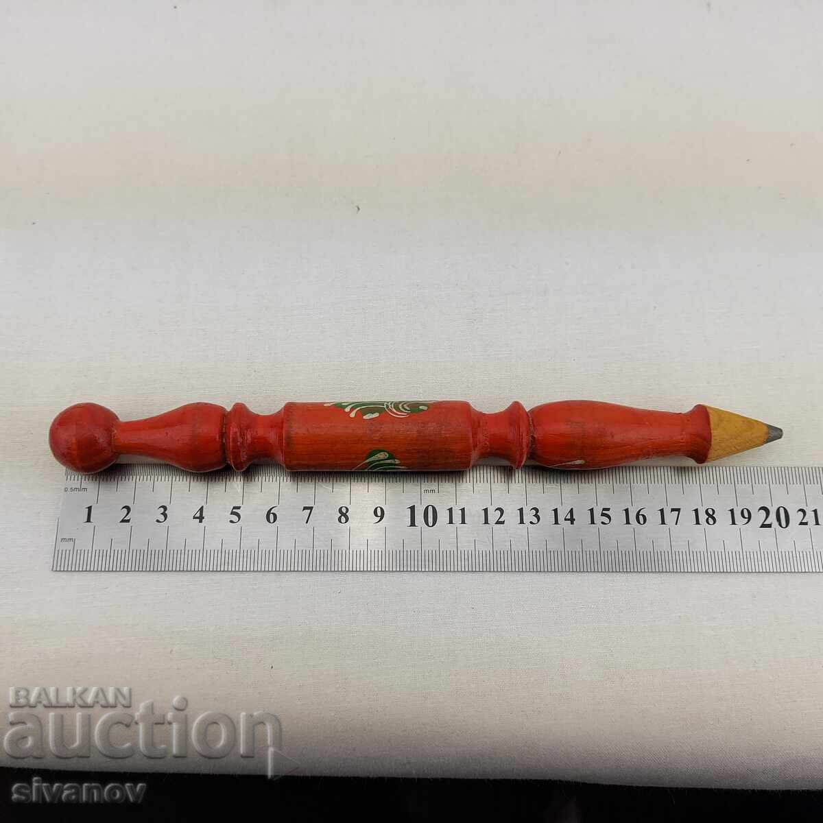 Old Handmade Wooden Pencil with Floral Motifs #2714 - 7
