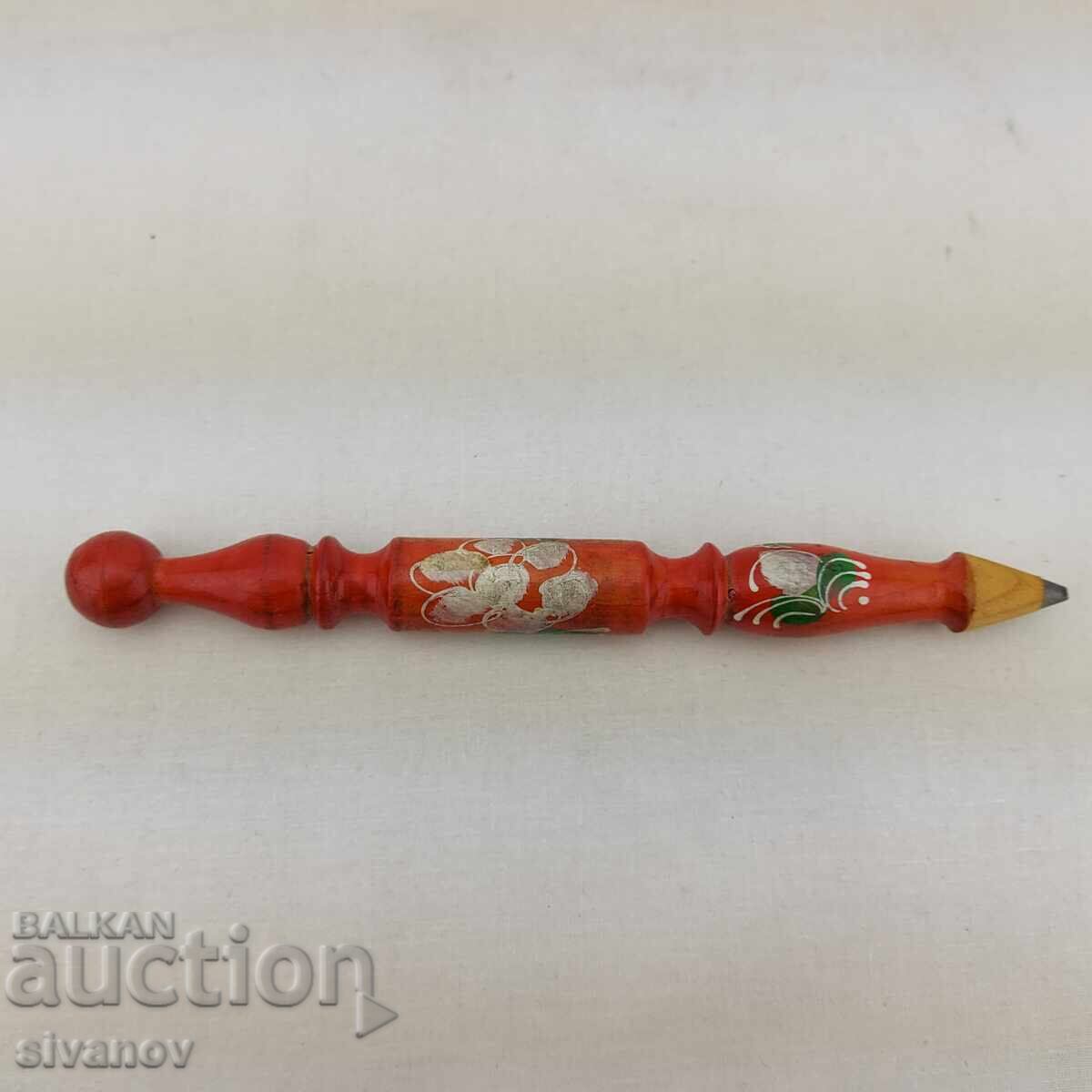Old Handmade Wooden Pencil with Floral Motifs #2714