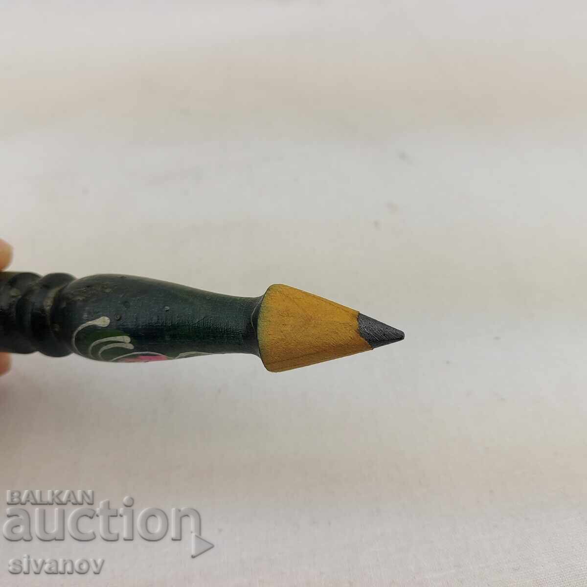 Creion vechi din lemn lucrat manual cu motive florale #2716 - 6