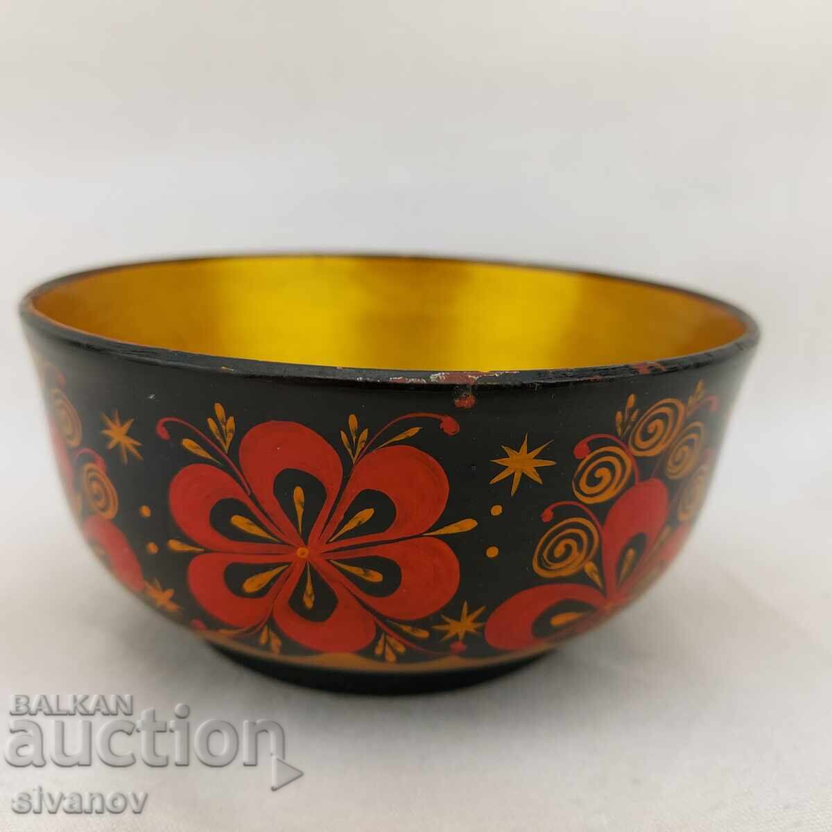 Auction Old Hand-Painted Wooden Khokhloma Bowl #2723 Auction Old Hand-Painted Wooden Khokhloma Bowl #2723