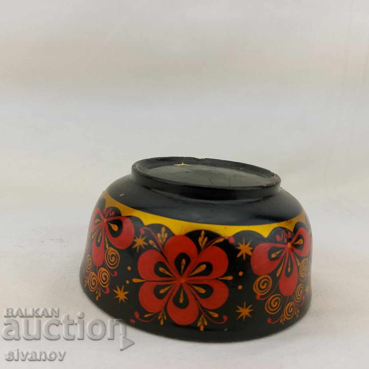 Old Hand-Painted Wooden Khokhloma Bowl #2723 - 5 Old Hand-Painted Wooden Khokhloma Bowl #2723 - 5