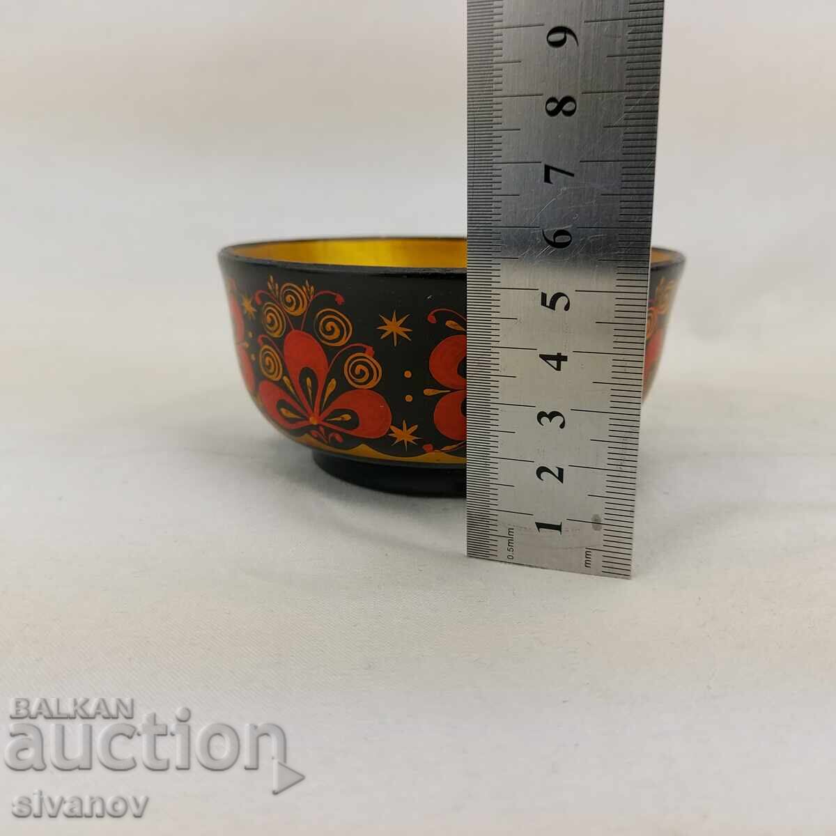 Old Hand-Painted Wooden Khokhloma Bowl #2723 - 7 Old Hand-Painted Wooden Khokhloma Bowl #2723 - 7