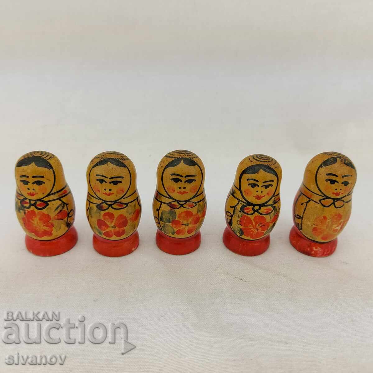 Комплект от 5 стари руски дървени кукли Матрьошки #2724 с цена 14.99 лв. | € 7.66