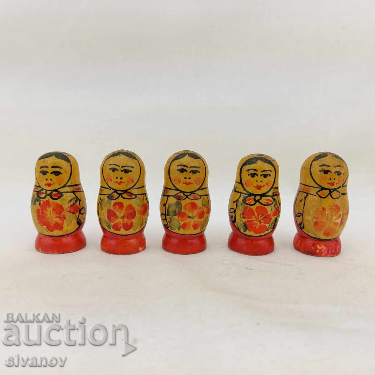 Комплект от 5 стари руски дървени кукли Матрьошки #2724