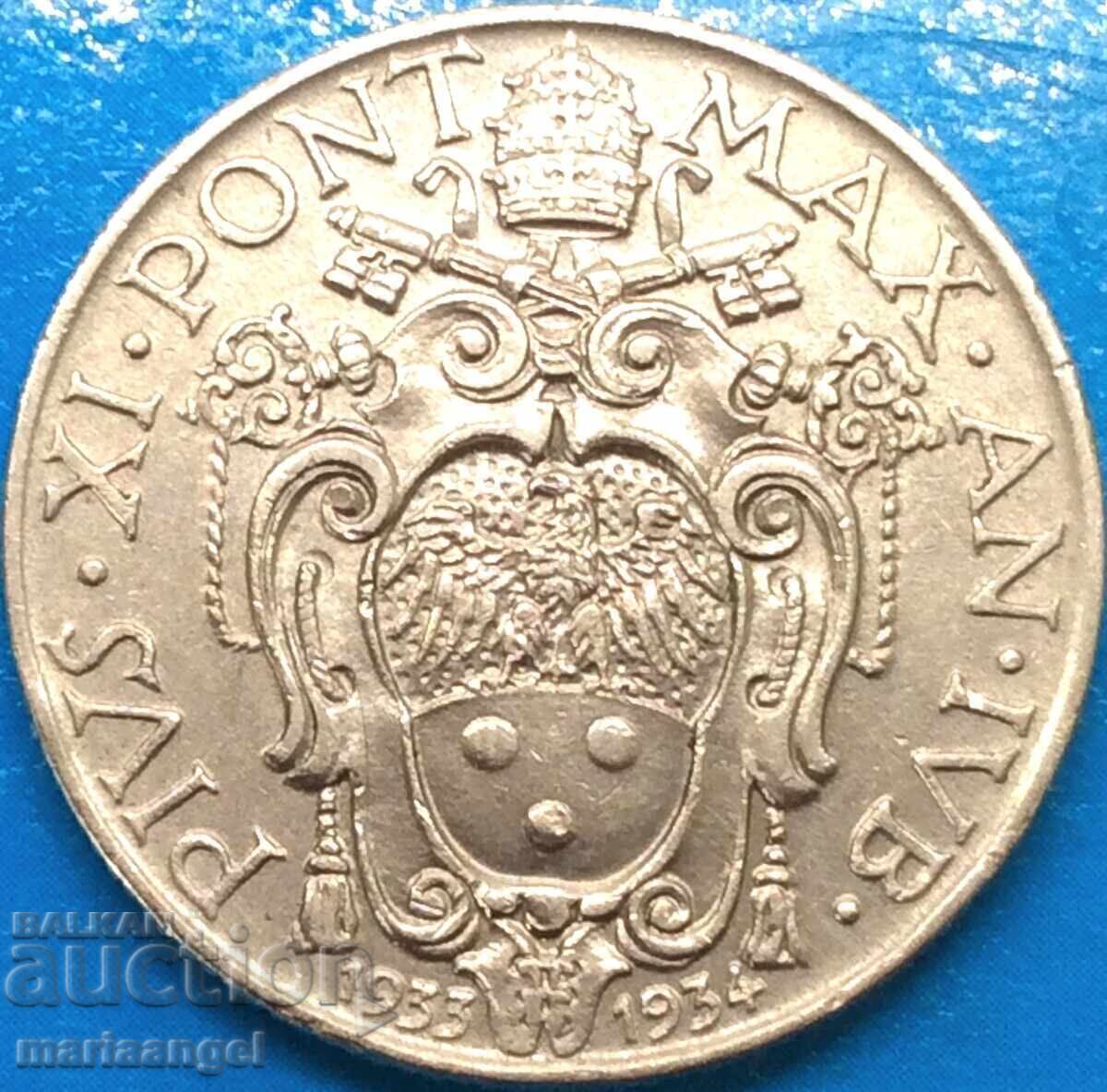 1 Lira 1933-1934 Vatican, mintage 80,000 pcs., very rare with price 24.00 BGN | € 12.27