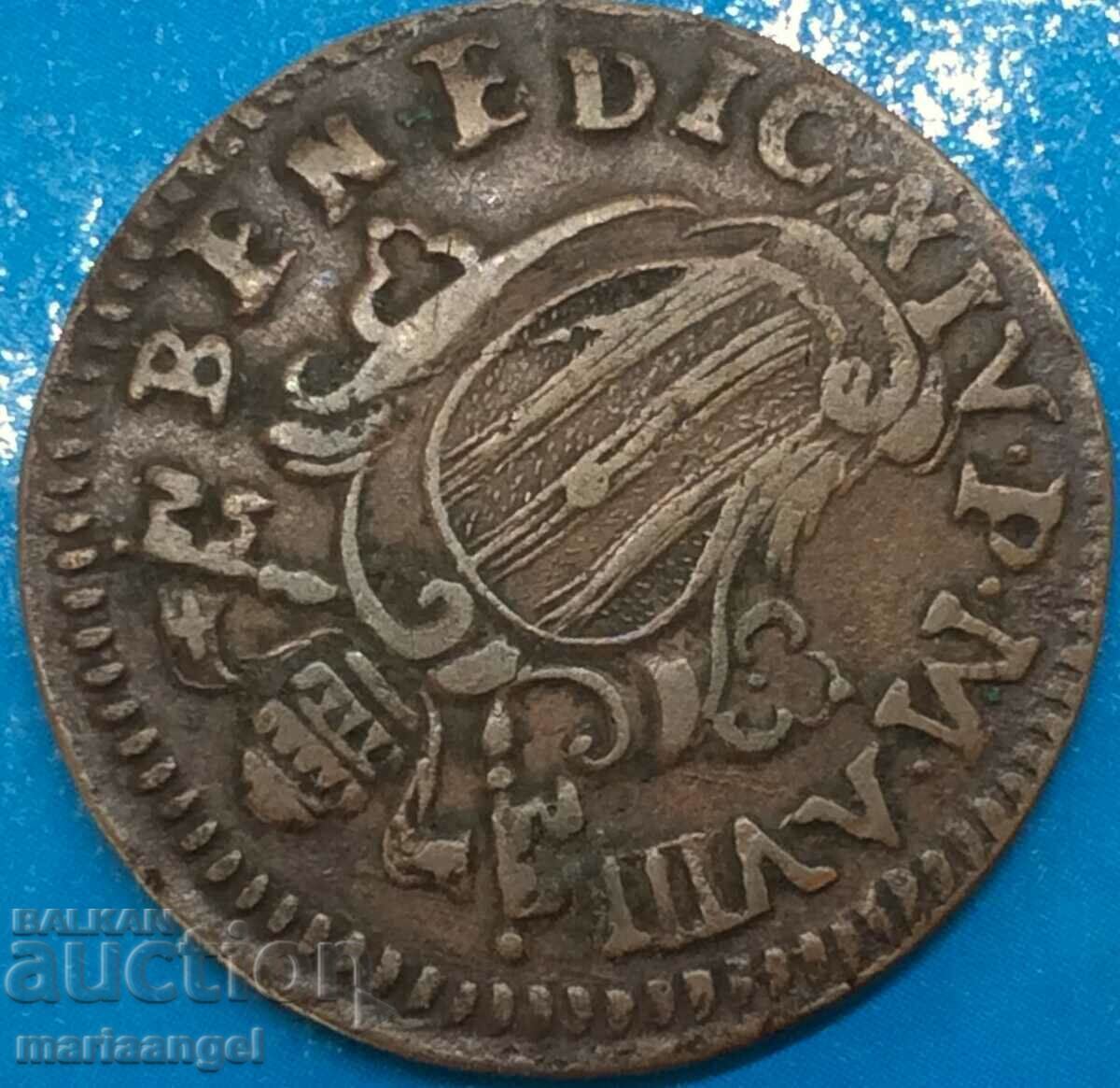 Delivery of Vatican 1748 Sede Vacante Mezzo Baiocco 1/2 Benedict XIV Cu RR