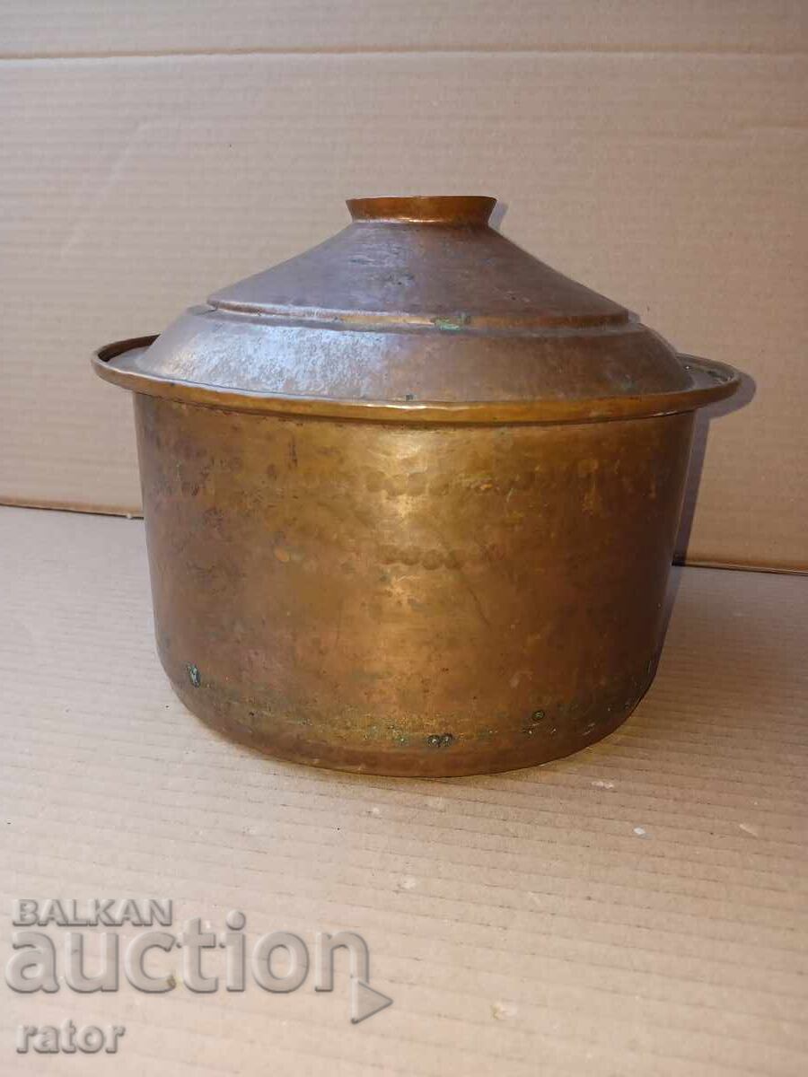 Licitație Oală veche de cupru, din aramă, datată - 1938