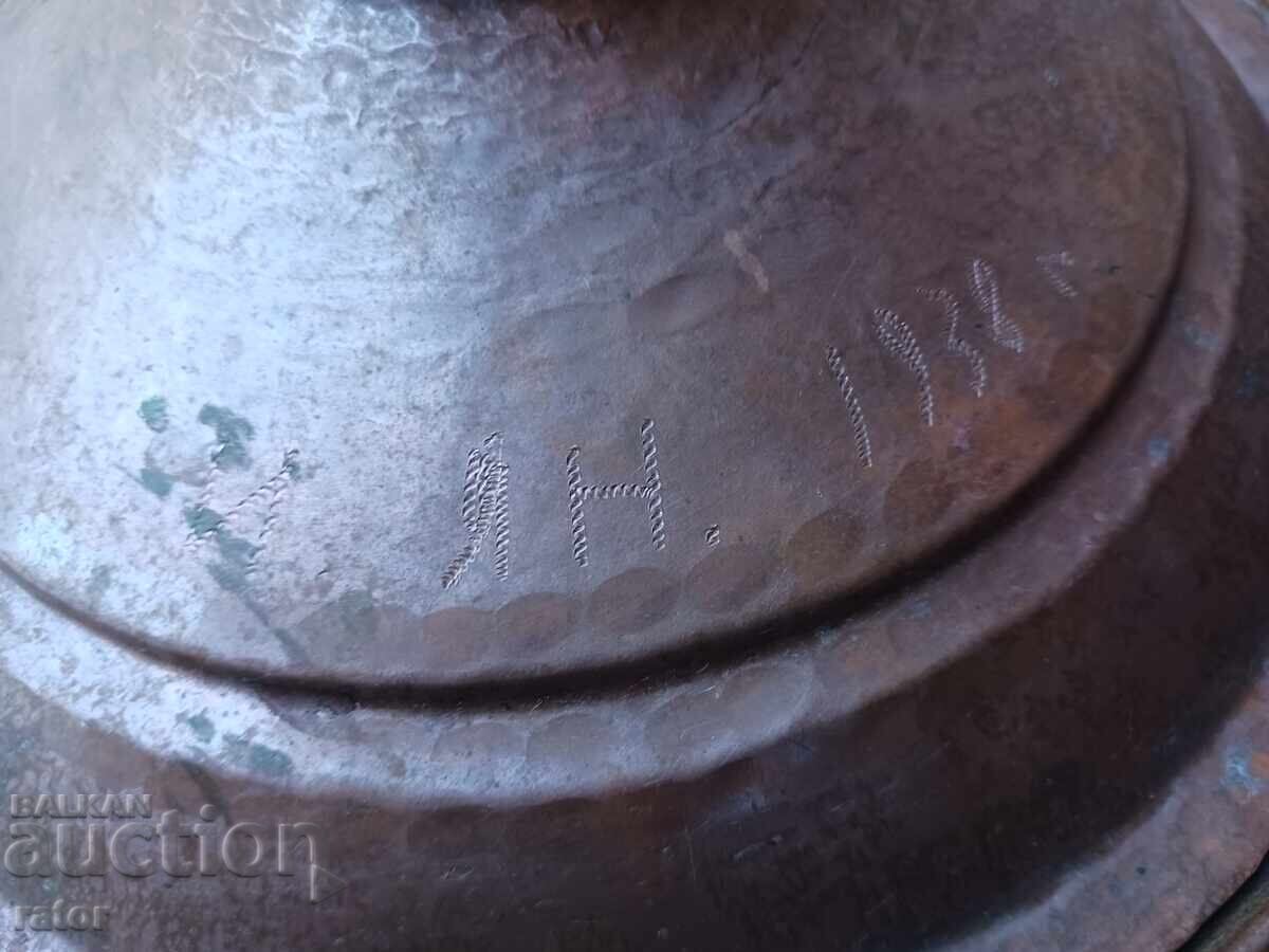 Oală veche de cupru, din aramă, datată - 1938 - 6