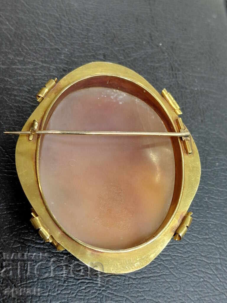 GOLD 18 karat with hand-carved cameo brooch old - 33 gr - 5