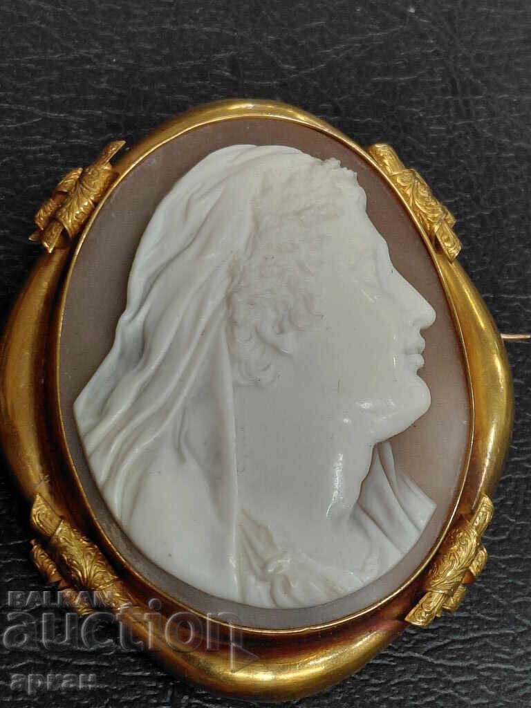 GOLD 18 karat with hand-carved cameo brooch old - 33 gr - 6