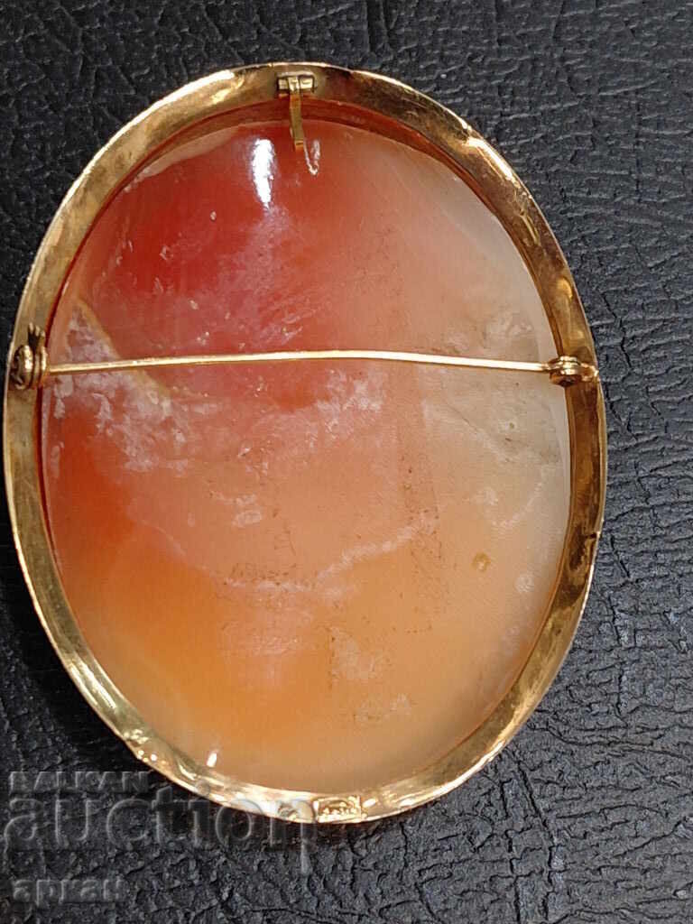 Δημοπρασία Χρυσή 18 καρατίων με χειροποίητη σκαλιστή καμέα καρφίτσα παλιά - 19 γρ