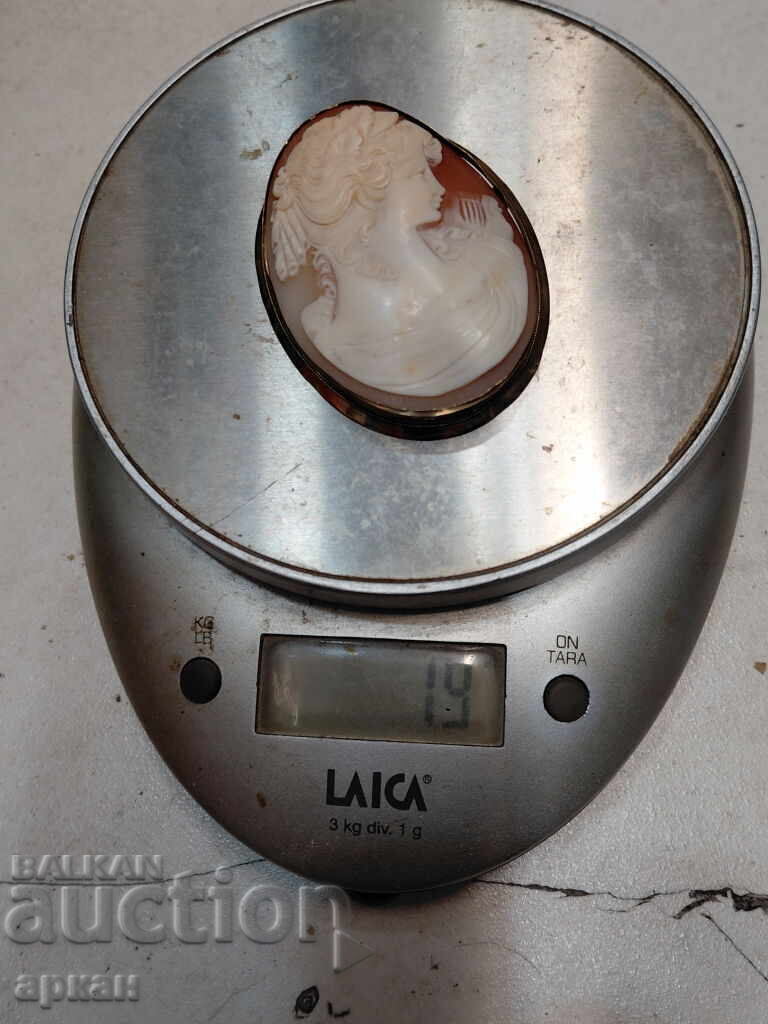 Златна 18 карата  с ръчно резбована камея брошка стара-19 гр - 6