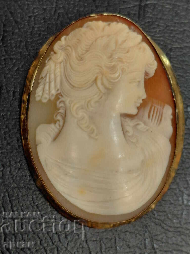 Χρυσή 18 καρατίων με χειροποίητη σκαλιστή καμέα καρφίτσα παλιά - 19 γρ