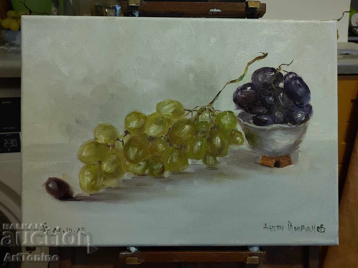 Oil painting-Still Life-Grapes with sake cup-A. Yordanov with price 70.00 BGN | € 35.79 Oil painting-Still Life-Grapes with sake cup-A. Yordanov with price 70.00 BGN | € 35.79