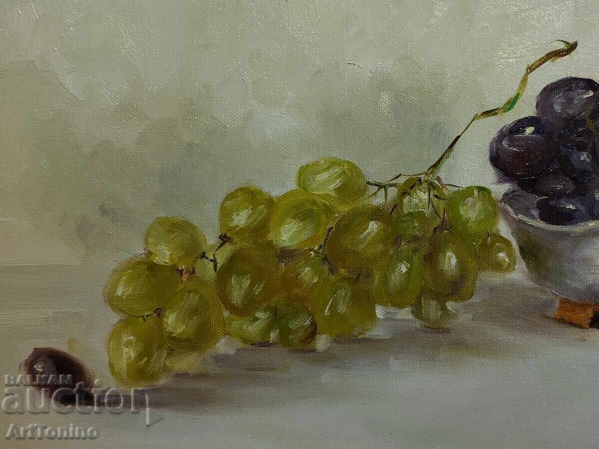 Auction Oil painting-Still Life-Grapes with sake cup-A. Yordanov Auction Oil painting-Still Life-Grapes with sake cup-A. Yordanov