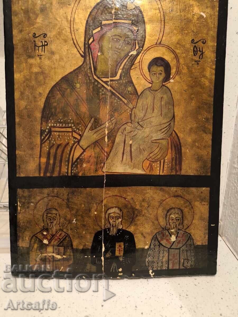Auction Old icon - Virgin Mary with the Child and three saints Auction Old icon - Virgin Mary with the Child and three saints