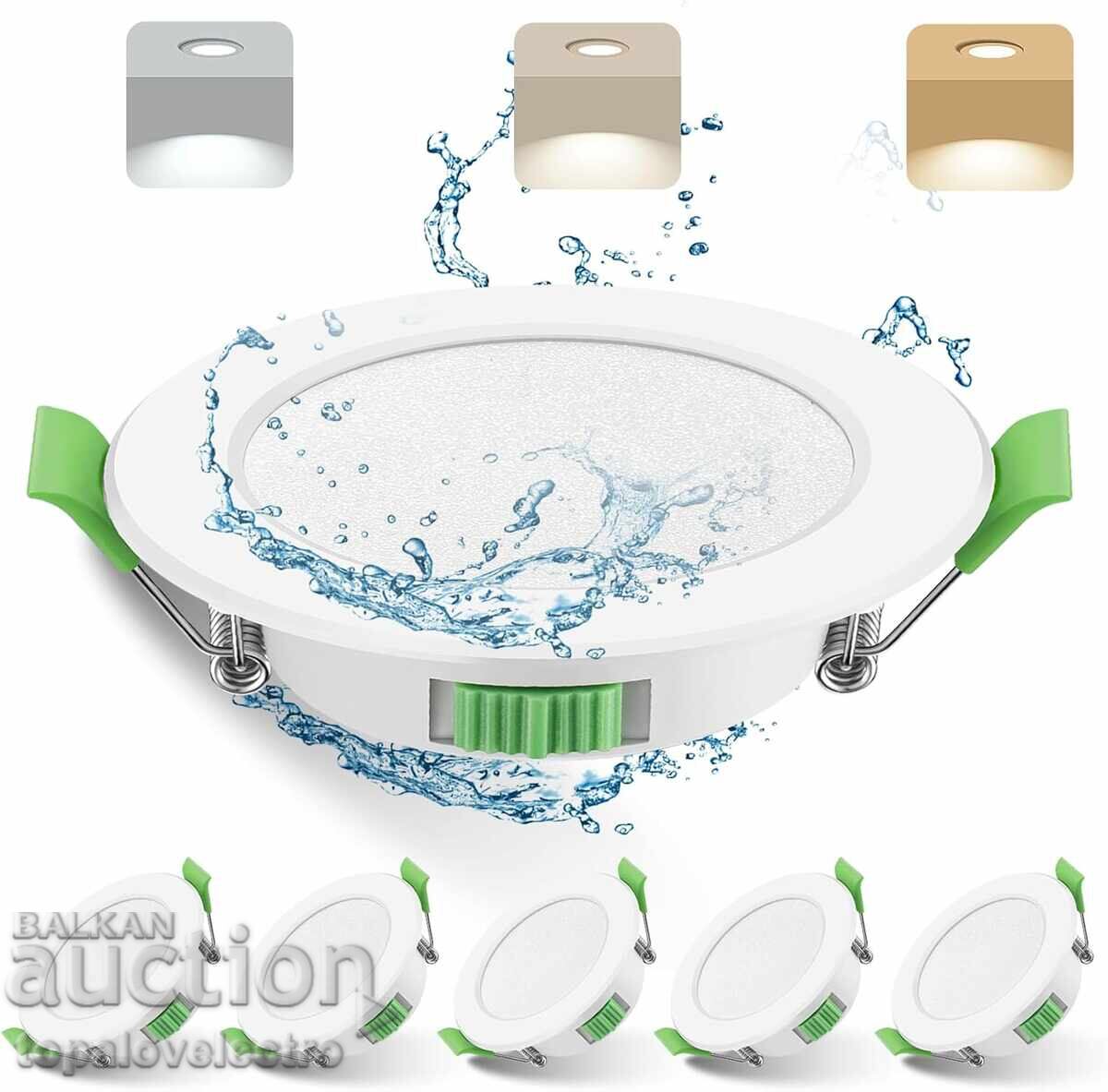 NEW! Set of 6 LED spotlights 7W, dimmable, IP44, 3 colors with