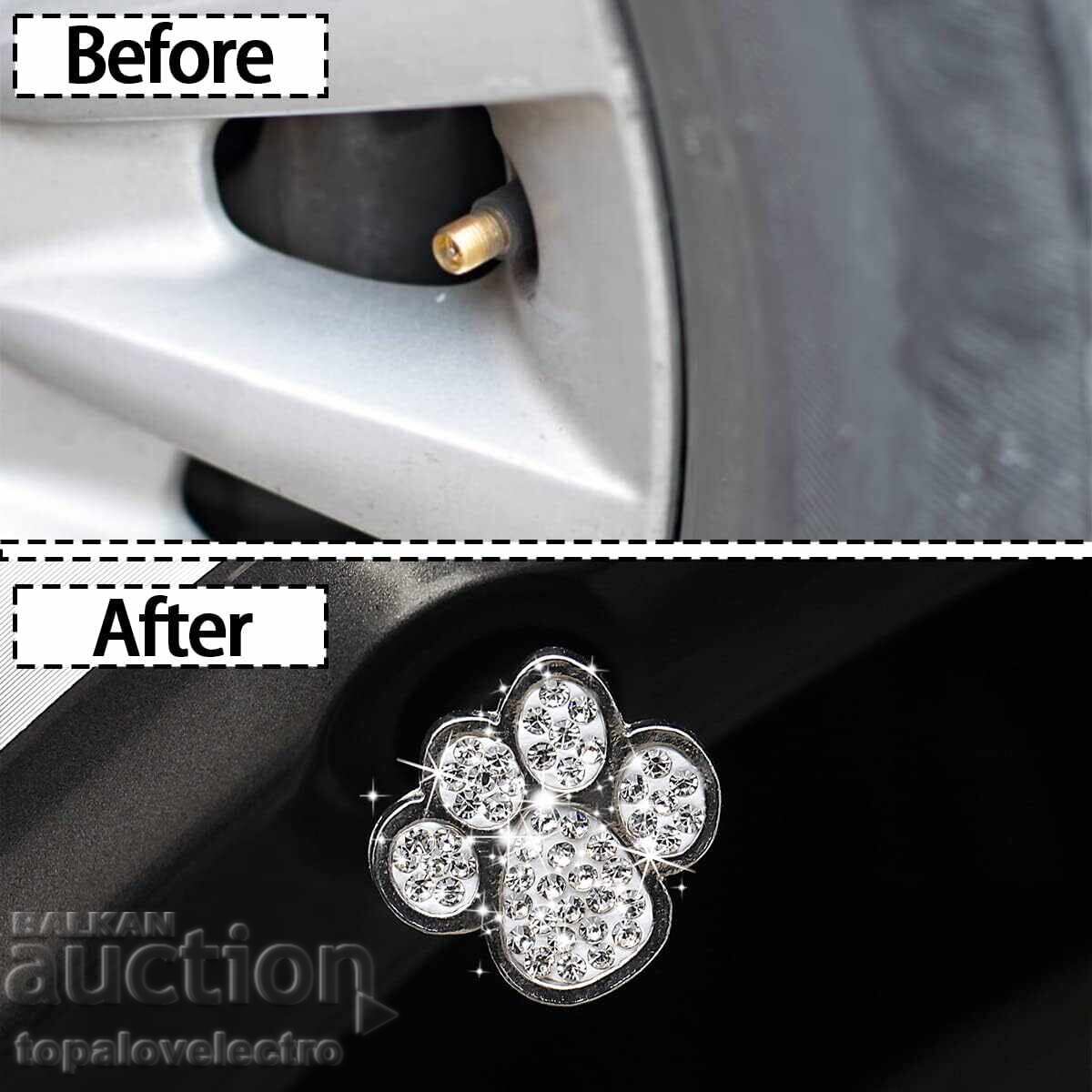 Παράδοση ΚΑΙΝΟΥΡΓΙΑ! Καπάκια βαλβίδων αυτοκινήτου με κρύσταλλα πατουσάκι, 4 τμχ Παράδοση ΚΑΙΝΟΥΡΓΙΑ! Καπάκια βαλβίδων αυτοκινήτου με κρύσταλλα πατουσάκι, 4 τμχ