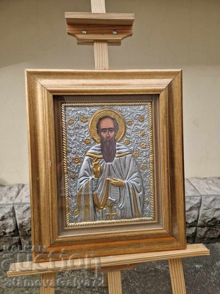 Прекрасна голяма антикварна сребърна икона със сертификат с цена 277.00 лв. | € 141.63