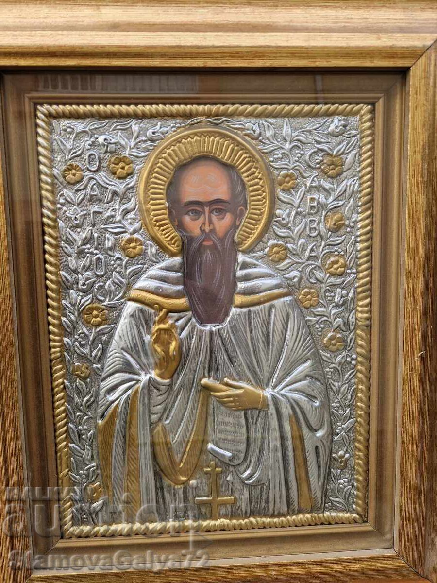 Доставка на Прекрасна голяма антикварна сребърна икона със сертификат