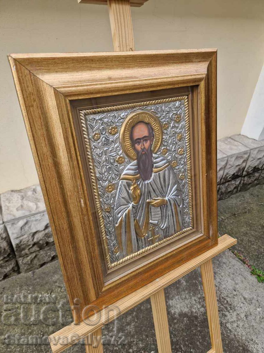 Прекрасна голяма антикварна сребърна икона със сертификат - 5