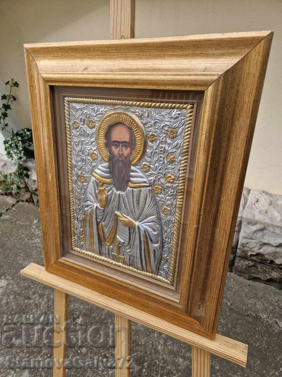 Прекрасна голяма антикварна сребърна икона със сертификат - 6