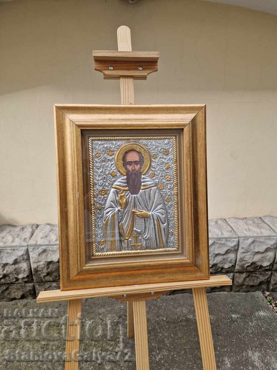 Прекрасна голяма антикварна сребърна икона със сертификат