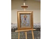 Υπέροχη μεγάλη αντίκα ασημένια εικόνα με πιστοποιητικό