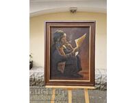 Страхотна антикварна авторска картина масло платно