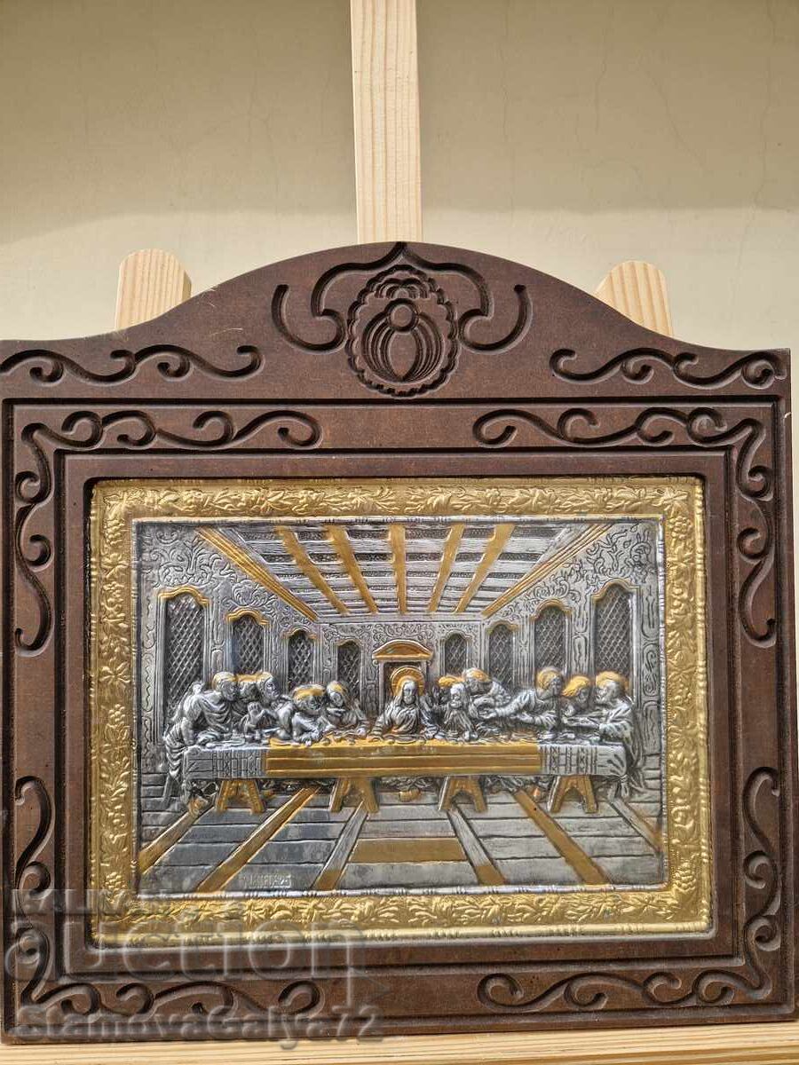 Auction  Wonderful antique silver icon The Last Supper certificate