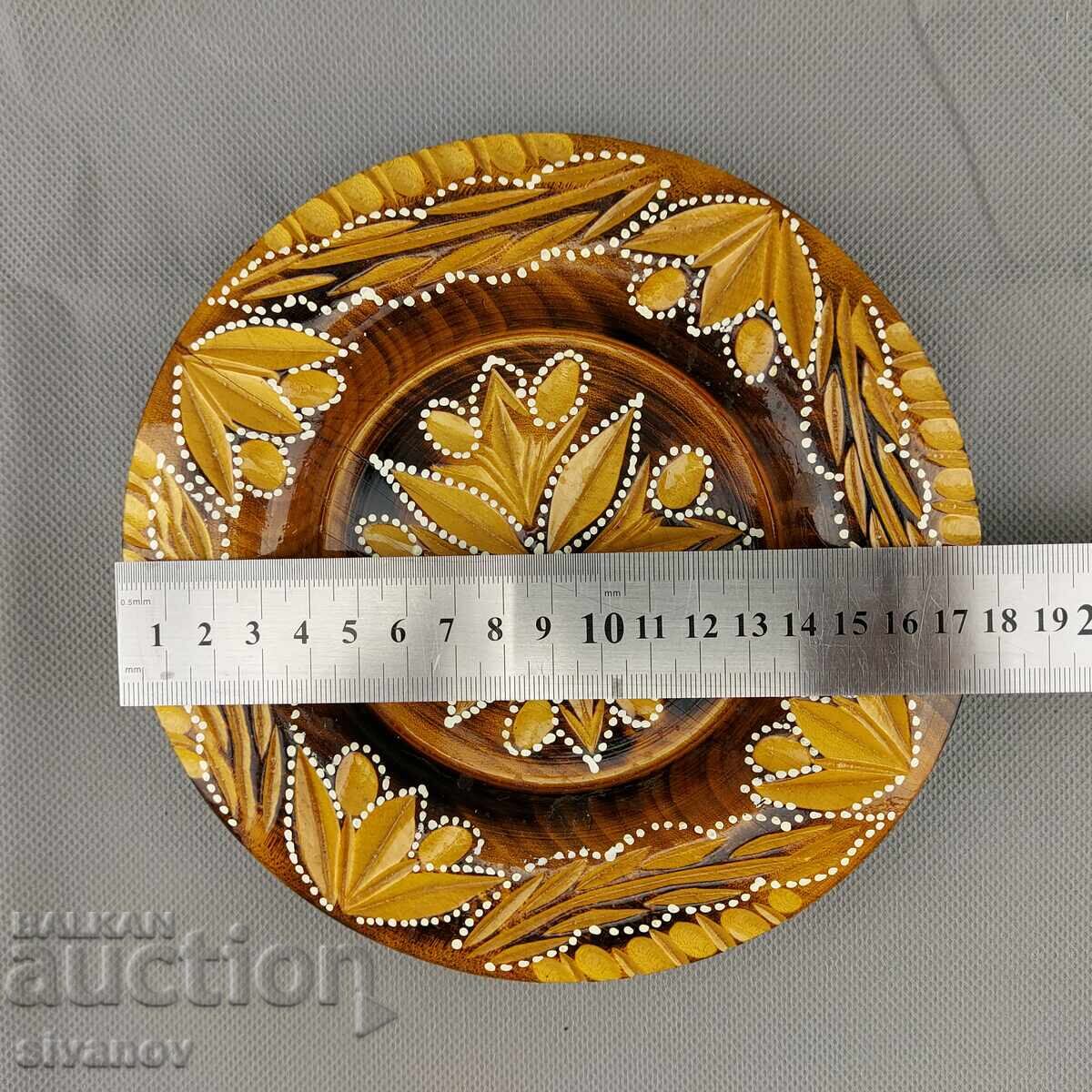 Стара резбована дървена чиния, ръчно изработена #2864 - 7