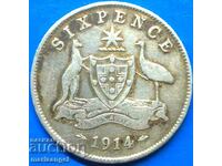 6 pence 1914 George V Australia argint