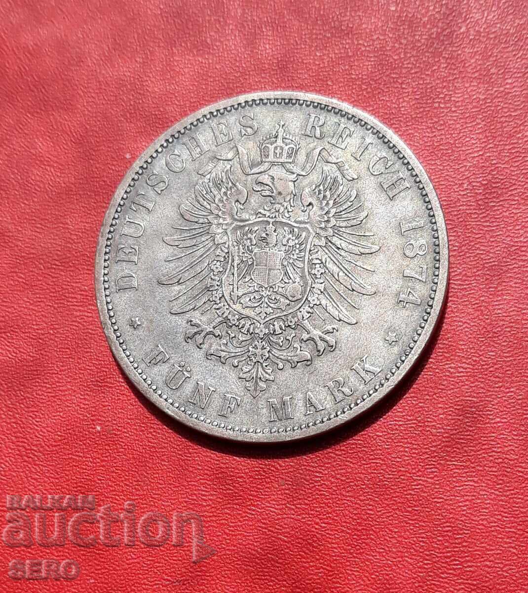 Germany-Prussia-5 Marks 1874 A-Berlin Germany-Prussia-5 Marks 1874 A-Berlin