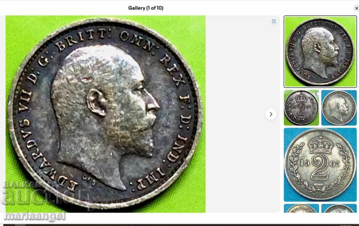 Licitație Marea Britanie 2 pence 1905 Maundy Edward argint Licitație Marea Britanie 2 pence 1905 Maundy Edward argint