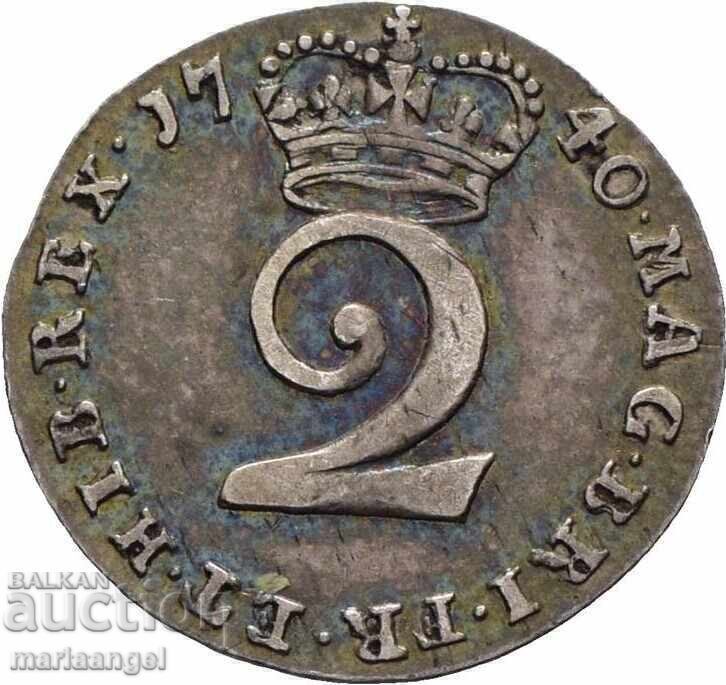2 Пенса 1740 Великобритания Маунди Джордж II 1727-1760 сребр - 7