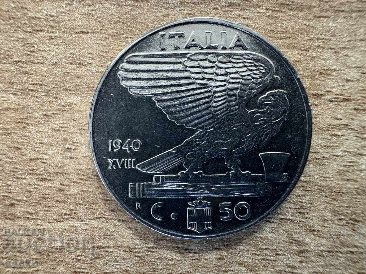 Ιταλία - 50 λεπτά (1940) - μαγνητικό, οδοντωτή περιφέρεια Ιταλία - 50 λεπτά (1940) - μαγνητικό, οδοντωτή περιφέρεια
