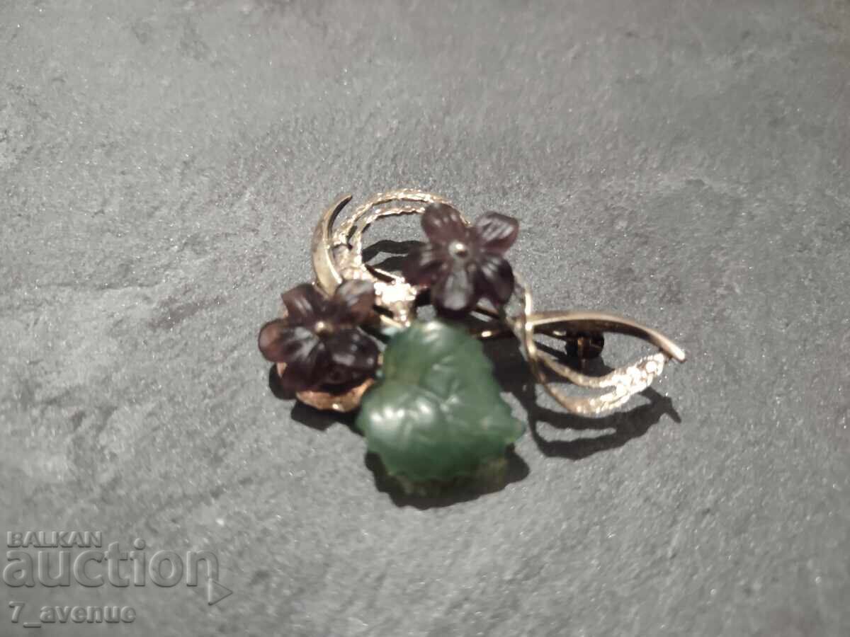 Gold-plated brooch, stylish flowers, stamp 21.10.25 with price 169.00 BGN | € 86.41