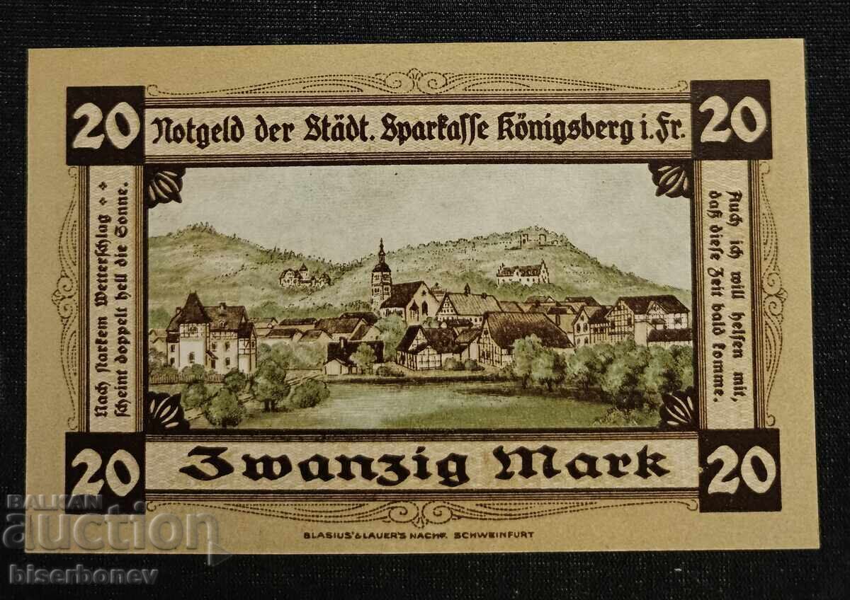 Germany, Königsberg 20 Mark 1918, UNC with price 32.00 BGN | € 16.36