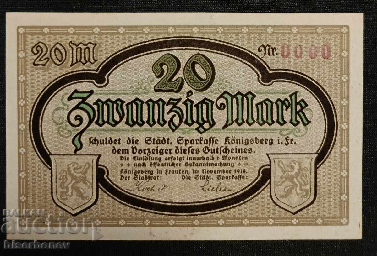 Germany, Königsberg 20 Mark 1918, UNC
