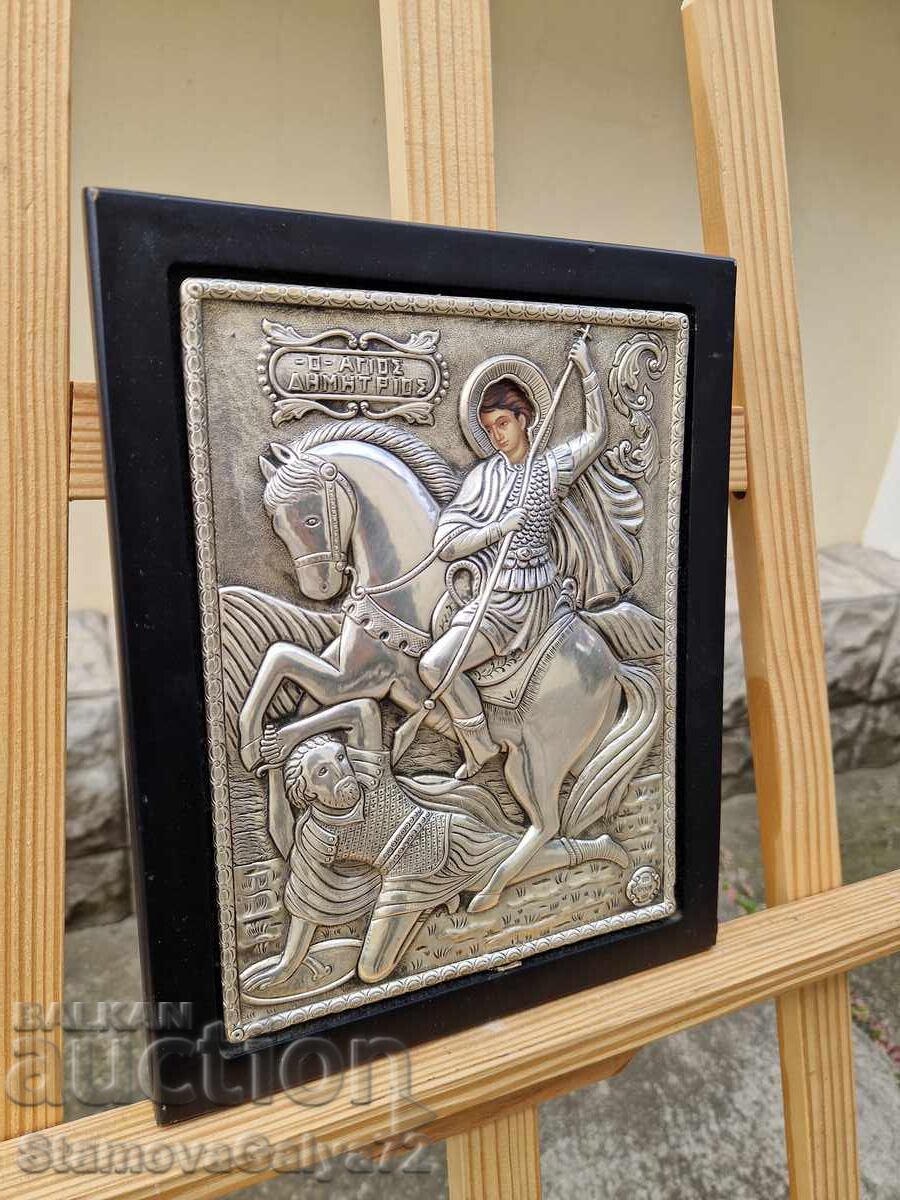 Beautiful antique silver icon of Saint Demetrius - 5 Beautiful antique silver icon of Saint Demetrius - 5