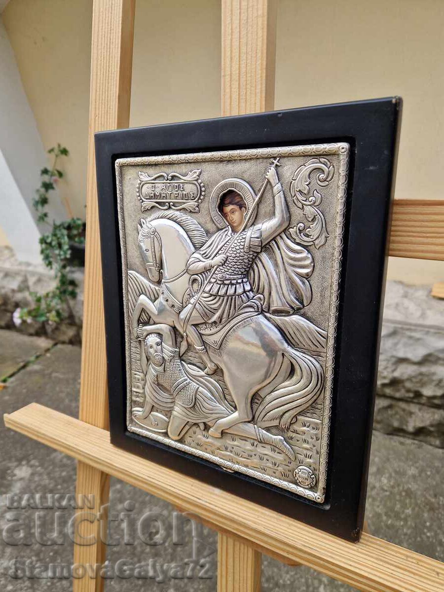 Beautiful antique silver icon of Saint Demetrius - 6 Beautiful antique silver icon of Saint Demetrius - 6