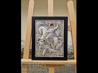 Beautiful antique silver icon of Saint Demetrius