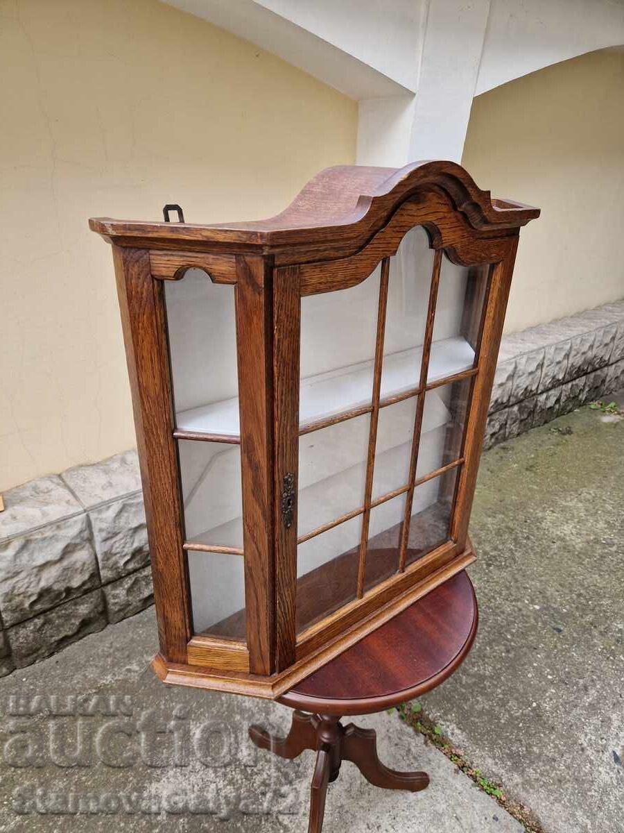 Wonderful antique wooden wall display cabinet - 5