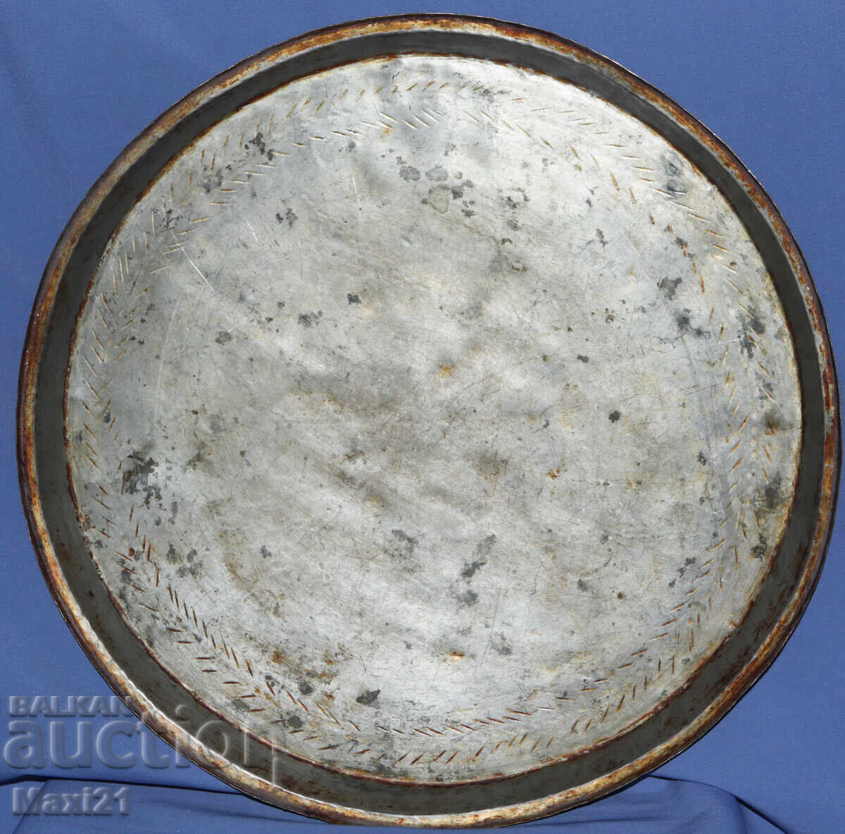 Μεγάλο παλιό χάλκινο κασσιτερωμένο ταψί δίσκος