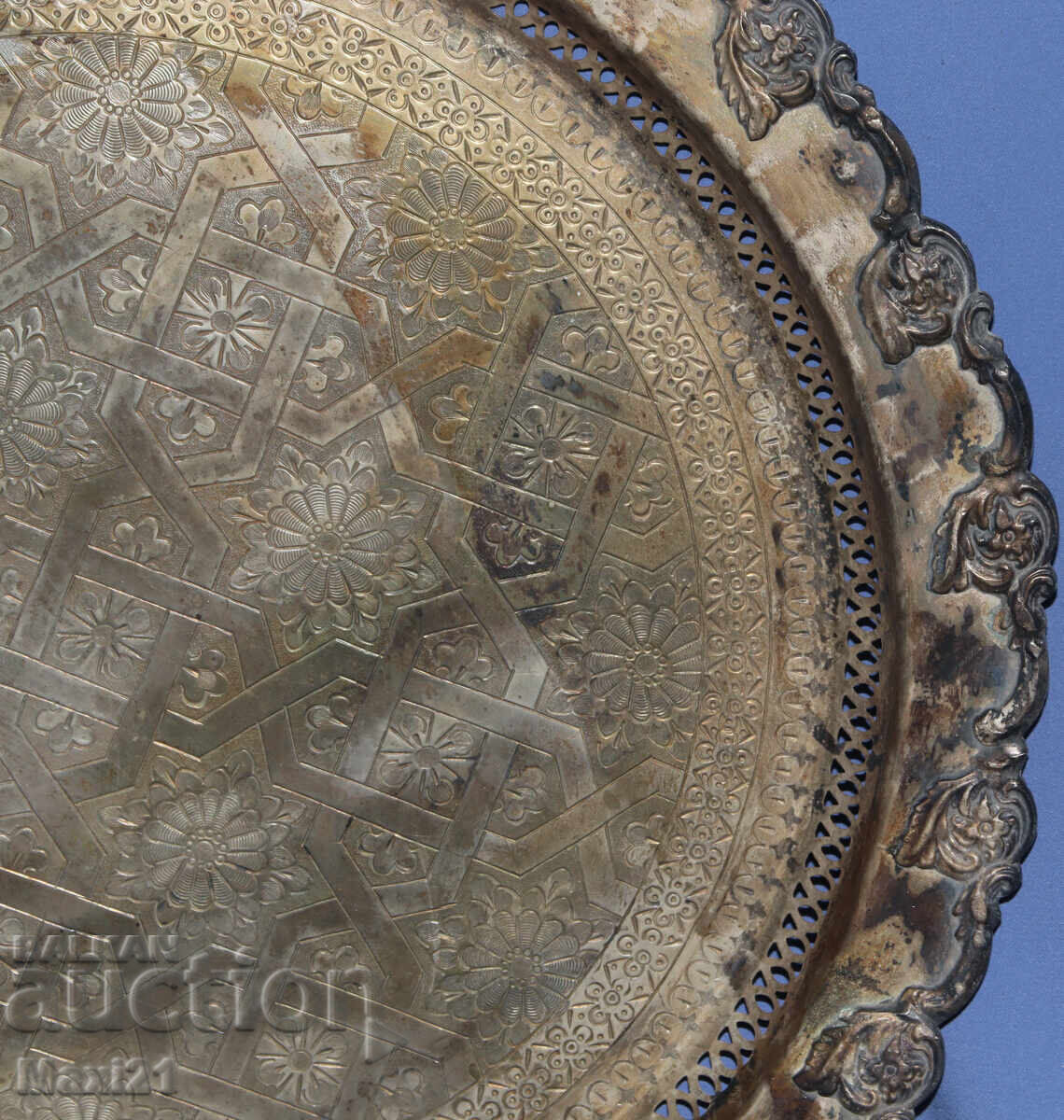 Голям стар месингов декоративен поднос - 5