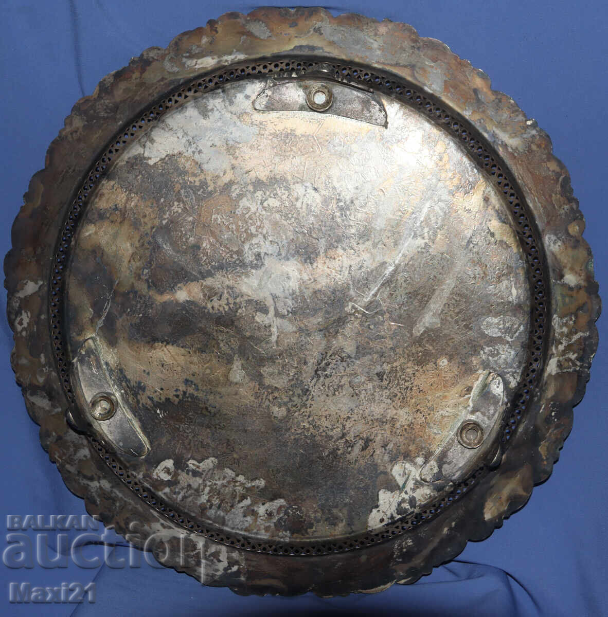 Голям стар месингов декоративен поднос - 6