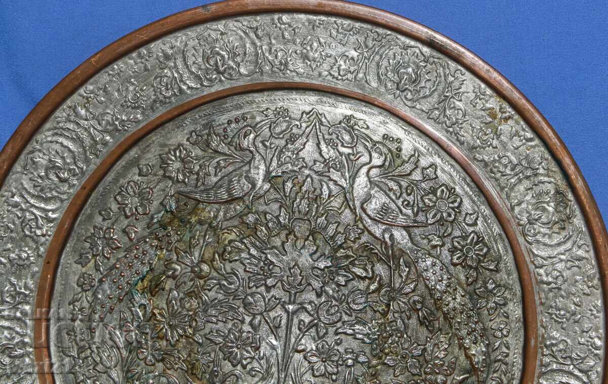 Голям старинен декоративен поднос мед - 5