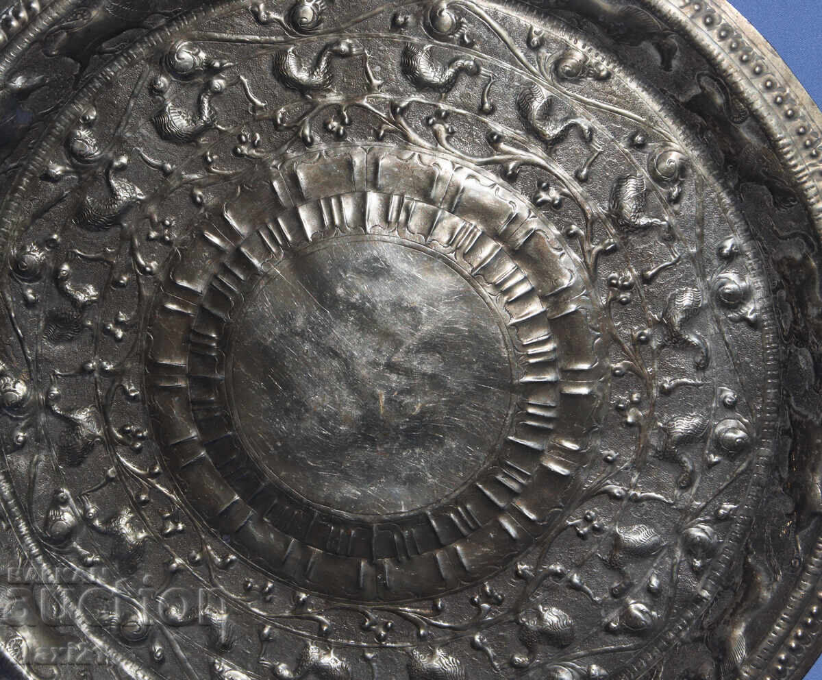 Livrarea Mare tavă decorativă argintată veche, cu panou