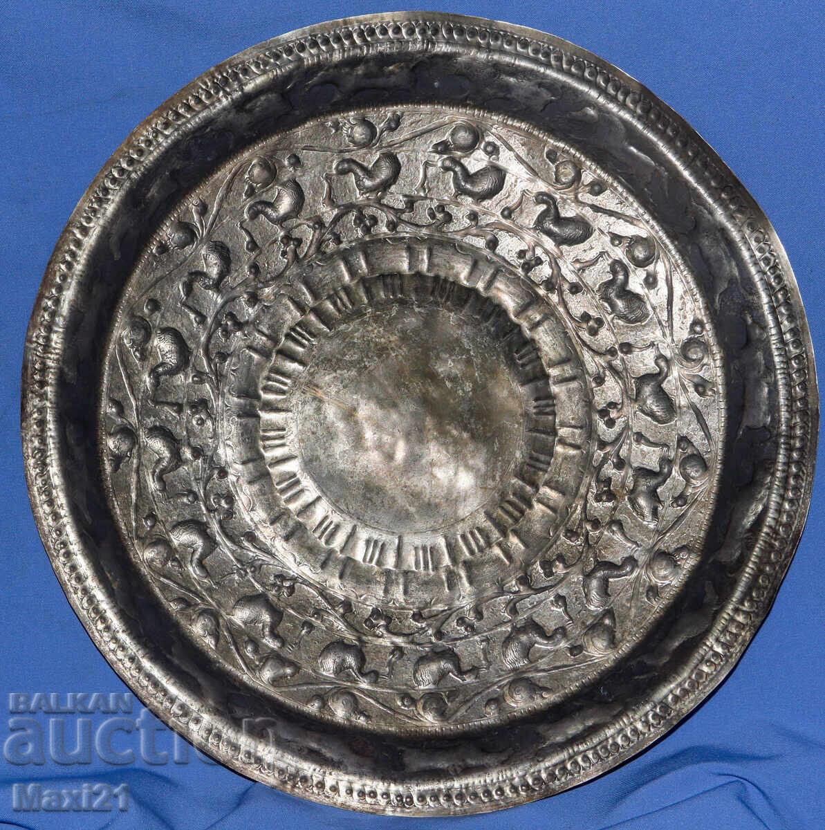 Mare tavă decorativă argintată veche, cu panou - 6